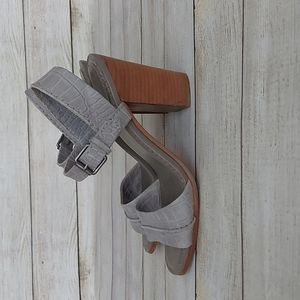 Frye Light Gray Croc-Embossed Leather Block Heel Sandals